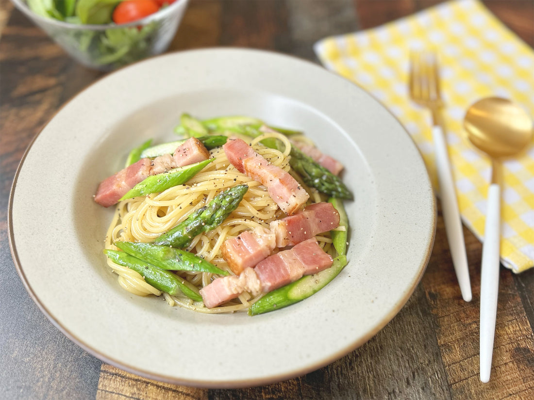 【味わいだし】アスパラとベーコンの和風パスタ